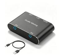 GINTOOYUN 3.5mm Stereo Audio Mixer 2 In 1 Out 3.5mm Stereo Mini Audio Mixer with 1.64 FT USB Charging Cable for Laptops,Phones,Headphones,Speakers etc