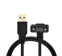 GINTOOYUN 90 Degree USB Type-C Panel Mount Cable 3.28FT Dual Screw Locking USB3.0 Type-A Male to Type-C Male Cable for Industrial Panels, Cameras, Mobile Phones, etc. (3.28)