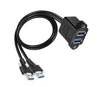 GINTOOYUN Dual USB 3.0 Cable with Panel Mount Screw, Dual Screw Locking 2 Ports USB 3.0 Male to Female Extension Cable (0.5m)