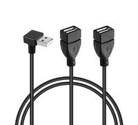 GINTOOYUN USB A 2.0 Y Splitter Extension Cable，90 Degree Angle Male to Dual Female Connector Cable for Car,Laptop,PC,Mobile Telephone,Printer/U-Disk etc 3.28FT(Down Angle)(Down Angle)