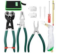 GINWORD 10Pcs Heavy Duty Glass Cutters Tools Kit, Wheeled Glass Tile Nippers Glass Running Breaking Pliers, Breaker Grozer Pliers with Curved Jaws, for Stained Glass, Mosaics, Fusing, Breaking