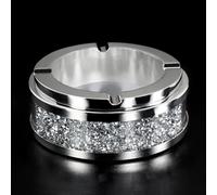 GINZER Ashtray, Cool Ashtrays for Cigarettes Outdoor, Cute Glass Ash Tray for Office Tabletop, Crushed Diamond Home Decor, Bling Crystal Decorative Ashtray for Smokers Indoor Use, Silver