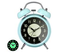 GINZER Classical Retro Twin Bell Alarm Clock, Non Ticking Silent Bedside Alarm Clock with Backlight, Desk Clock With Nightlight, Loud Alarm for Heavy Sleepers Bedrooms Office, Battery Operated (Green)