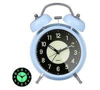GINZER Classical Retro Twin Bell Alarm Clock, Non Ticking Silent Bedside Alarm Clock with Backlight, Desk Clock With Nightlight, Loud Alarm for Heavy Sleepers Bedrooms Office, Battery Operated (Blue)
