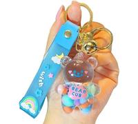 GINZER Kawaii Bracelet Quicksand Keychain Liquid Floating Bear Cute Keychains Wristlet Charm Key Ring for Women Girls