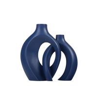 GINZER Nordic Bohemian Modern Ceramic Vase Blue Creative Flower Container Elegant Floral Display with Hollow Design Set of 2 High End Home Decor Accessories