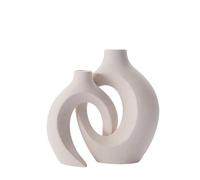 GINZER Nordic Bohemian Modern Ceramic Vase White Creative Flower Container Elegant Floral Display with Hollow Design Set of 2 High End Home Decor Accessories