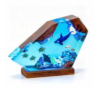 GINZER Ocean Resin Lamp, Orca Turtle Manta Ray Clownfish Epoxy Night Light with Wooden Base, USB LED Sea Animal Diorama Table Lamp for Home Decor, Unique Gift for Ocean Lovers(5×8)