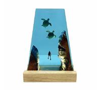 GINZER Ocean Resin Night Light, Sea Turtle & Scuba Diver Epoxy Lamp, Handmade Wood Base LED Table Lamp, Underwater Micro Landscape Decor Lamp for Home Bedroom Desk, Unique Gift for Diving Lovers(5×8)