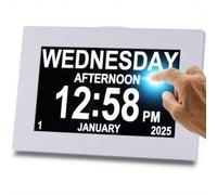 GINZER Touch Screen Dementia Alarm Clock Design 2025 New, Digital Clock 8 inch Large Display Talking Calendar Clock, with Date and Day for Elderly Alzheimers with HD Digital Photo Frame