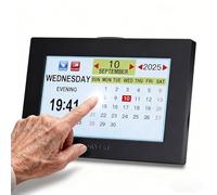GINZER Touch Screen Dementia Alarm Clock Design 2025 New, Digital Clock 8 inch Large Display Talking Calendar Clock, with Date and Day for Elderly Alzheimers with HD Digital Photo Frame-Black