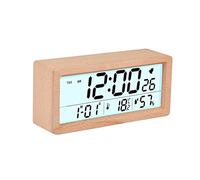 GINZER Wooden Digital Alarm Clock, Wood Bedside Clock with 6" Large Display, Desk Clock with Snooze, Calendar, Backlight, Temperature Humidity, Wooden Alarm Clock for Bedroom Office, Battery Operated
