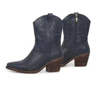 gioanroca Western Cowgirl Ankle Boot for Women with Embroidered Comfy Fashion Vintage Boot Wide Calf Horse Riding Pointed Toe Cowgirl Short Booties, Navy Blue-a, 4.5 UK
