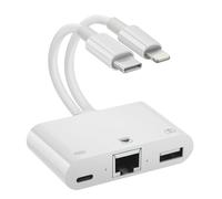 Giochem 2 in 1 Lightning and Type C to RJ45 Ethernet Adapter Network Adapter, with Charge Port and USB Port Support USB Flash Drive/Keyboard/Mouse/Came, Plug and Play,Supports 100Mbps Ethernet Network