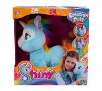 Giochi Preziosi Emotion Pets Shiny Unicorn Plush, Children's Toys 3 Years +, Interactive Plush Toy with Brush and 2 Coloured Clips Included, Blue and Rainbow Mane and Tail