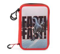 Giochi Preziosi Jurassic Word - Triple School Pencil Case with 3 Zippers and 3 Compartments, Contains 18 Coloured Pencils, 18 Markers and Other Practical Items for School, 13 x 19.5 x 6.5 cm