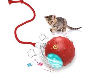 Giociv Cat Toys Interactive with Motion Activated & Chirping, Rolling Super Fast on Carpet Happy Party Game with Kittens - Red