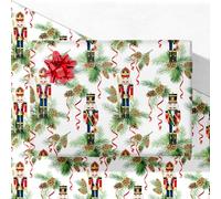 GIOLNIAY Nutcracker Christmas Wrapping Paper for Kids Adults - Holiday Gift Wrap with Nutcracker, Ribbons & Greenery on White - 4 Jumbo Sheets, 28" x 40" Each (31 sq. ft ttl), Easy to Store