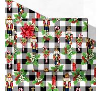 GIOLNIAY Nutcracker Christmas Wrapping Paper - Holiday Gift Wrap with Black & White Buffalo Plaid, Candy Canes, Holly - 4 Jumbo Sheets, 28″×40″ Each, Easy to Store