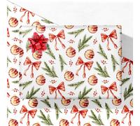 GIOLNIAY Red Bows Christmas Wrapping Paper for Men Women Kids - Holiday Gift Wrap with Pine Branches & Berries on White - 4 Jumbo Sheets, 28" x 40" Each (31 sq. ft ttl), Easy to Store