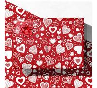 GIOLNIAY Red Valentine's Day Wrapping Paper - Red & White Heart Gift Wrap with Love Text - 4 Jumbo Sheets, 28" x 40" Each, Easy to Store, Great for Anniversary, Wedding, Birthday