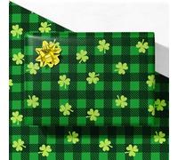 GIOLNIAY St. Patrick's Day Wrapping Paper for Men Women Kids - Green Plaid Shamrock Gift Wrap - Lucky Clover Design - 4 Jumbo Sheets, 28" x 40" Each, Easy to Store