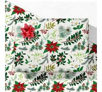 GIOLNIAY Winter Floral Christmas Wrapping Paper for Women Girls - Xmas Gift Wrap with Red Flowers, Holly, Pinecones & Winter Greenery - 4 Jumbo Sheets, 28" x 40" Each (31 sq. ft ttl), Easy to Store