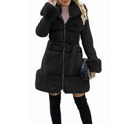 Giolshon Women's Long Belted Trench Coat Thicken Fleece Parka Faux Leather and Faux Wool Blend Outwear