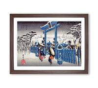 Gion Shrine In Snow By Utagawa Hiroshige Asian Japanese Framed Print | A2 Walnut Framed Wall Art | Ready to Hang | Asian Landscape Picture | Living Room Bedroom Lounge Office