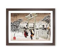 Gion Temple In Snow By Utagawa Hiroshige Asian Japanese Framed Print | A4 Walnut Framed Wall Art | Ready to Hang | Asian Religious Picture | Living Room Bedroom Lounge Office