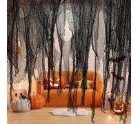 GIONAR 1.5x7.6M Halloween Creepy Cloth, Black Large Size Halloween Scary Spooky Cloth, Windows Doorways Cover Gauze for Halloween Party Haunted House Decorations