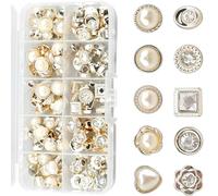 GIONAR 100Pcs Mixed Packaging Sew in Faux Imitation Pearl/Diamante Buttons, 9.5-11mm, Plastic, Heart, Flower Shapes, Perfect for Shirts, Sweaters, Cardigans
