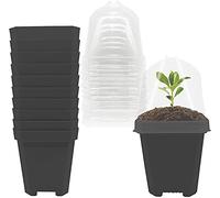GIONAR 10PCS Plant Nursery Pots with Humidity Dome 7.6cm/3inch Plastic Gardening Pot Plant Container, Plastic Square Flower Starting Pots