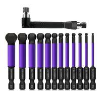 GIONAR 12Pcs Ball End Allen Hex Key Set S2 Steel 1/4” Hex Shank Magnetic, Purple 75mm Hex Bits Set with 1 Mini Double-Ended Socket for Daily Repair, Computer Repair, Workshop Assembly, Car Repair