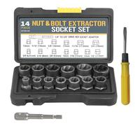 GIONAR 15 Pcs Impact Bolt and Nut Remover Set, Impact Bolt and Nut Extractor Socket Set with 1/4" to 3/8" Drive Hex Socket Adapter for Stubborn Sockets and Bolts, Extraction Set with 1 Screwdriver