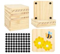 GIONAR 20 Pack Blank Wooden Coasters, 4 Inch Square Laser Engraving Blanks, Wooden Coaster with 80 Non-Slip Pads, Wood Discs for DIY Painting Pyrography Engraving(Square)