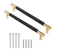 GIONAR 2pcs Black and Gold Cabinet Handle, 160mm Hole Spacing Wardrobe Handles, Aluminum Alloy Material Kitchen Handles, Knurled Anti-Slip Pattern, for Cabinets, Drawers, Wardrobes(Black+Gold)