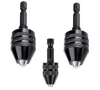GIONAR 3 Pcs Drill Chuck, 1/4" Drill Chuck Adapter, Clamping Range 0.3-6.5mm, 0.3-3.6mm, 0.3-8mm, Carbon Steel Material, Quick Change Converter for Mini Drill Bits