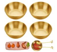 GIONAR 4 Pcs Stainless Steel Dipping Bowls Set, Gold Sauce Tapas Plates with Spoon and Fork, Small Round Seasoning Dish Appetizer Serving Dish for Kitchen Home Restaurant