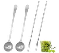 GIONAR 4PCS 7.3 Inch Olive Spoon & Pickle Fork Set, Stainless Steel Pickle Picker Tool with Long Handle, Pickled Onion Grabber for Olive, Cucumber, Onion, and Arugula Jars