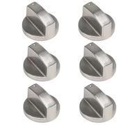 GIONAR 6Pcs Cooker Knobs, 6mm Gas Hob Knobs, Replace Spare Parts, Zinc Alloy with Brushed Surface, Universal Replacement for Gas Stove, Oven, Grill(0 Angle 6mm Shaft Hole, Silver)