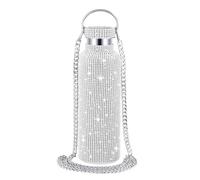GIONAR 750ml Diamond Water Bottle, Bling Stainless Steel Water Bottle，Waterbottle with Diamond & Chain - Thermal Water Bottle, Stay Hydrated in Style for Camping,Party(Silver)