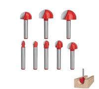 GIONAR 8pcs 1/4" Shank Cove Core Box Router Bit Set, Carbide Tipped Round Nose Router Bits, Woodworking Grooving and Milling Cutter Tool, Precise 1/4" Router Bits for Wood, Plywood