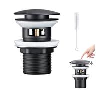 GIONAR Black Pop Up Sink Plug, 66mm Basin Waste with Overflow, Modern Click Clack Sprung Plug for Bathroom Sinks, UK Standard Size, Durable and Stylish Replacement