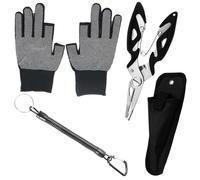 GIONAR Fishing Pliers Fishing Scissors, Stainless Steel Fishing MultiTool Set with Hook Remover Line Cutter Split Ring Pliers Lanyard Gloves, Fishing Gift for Men, Black