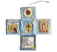 GIONAR Handcrafted Pocket Devotional - Faith Edition, catholi pocket shrine christian, handmade Embroidered travel prayer kit catholic with Silver Cross,Fold able Cross-Shaped Fabric Pouch (C)