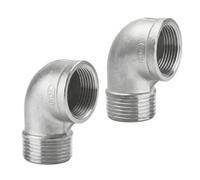 GIONAR Pack of 2 90 Degree Angle Pipe Fittings, DN25 304 Stainless Steel Angle, Angle 90 Degree for Water Pipes, Gardena Angle Compatible, 1 Inch Double Nipple Thread Fitting