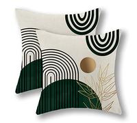 GIOPAMGO Boho Pillow Covers 18x18 Set of 2, Green Gold Farmhouse Decorations Throw Pillow Covers Boho Leaves Tropical Outdoor Decorative Linen Cushion Case for Couch Sofa Home