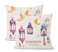 GIOPAMGO Ramadan Decorations Pillow Covers 18x18 Set of 2, Ramadan Mubarak Throw Pillow Covers Linen Mosque Lattern Decor Ramadan Kareem Cushion Case Ramadan Decorations for Home Couch Sofa Outdoor