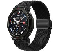 GIOPUEY 22mm 20mm Magnetic Strap Compatible with Amazfit T-Rex 3 Pro 48mm/T-Rex 3 Pro 44mm, Flexible Nylon Braided Strap Replacement [Unisex] - Black